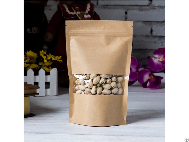 300g Capacity Kraft Paper Standup Bag With A Clear Square Window