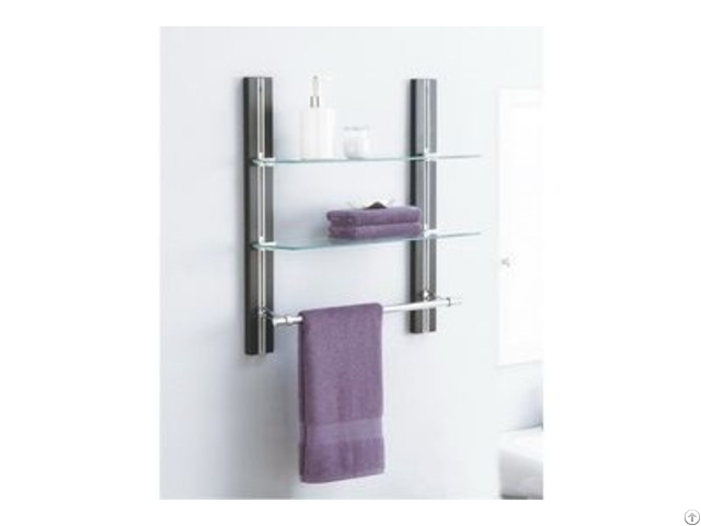 Two Tier Glass Shelf With Towel Bar