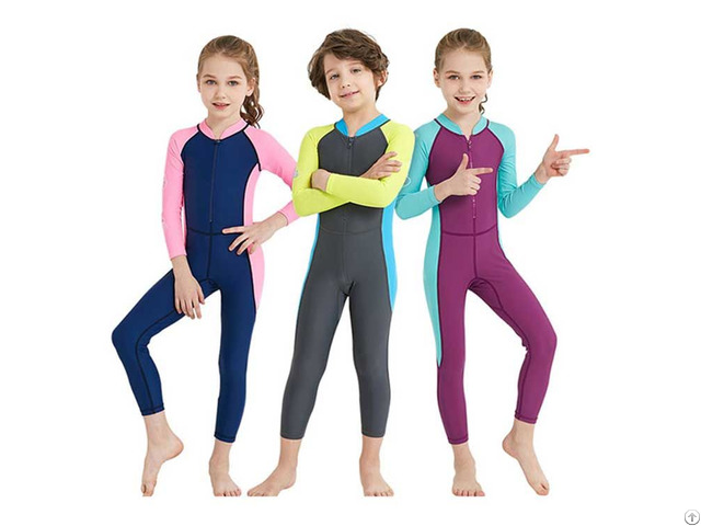 Children One Piece Swimwear Long Sleeve Rash Guard Kids Swimsuit