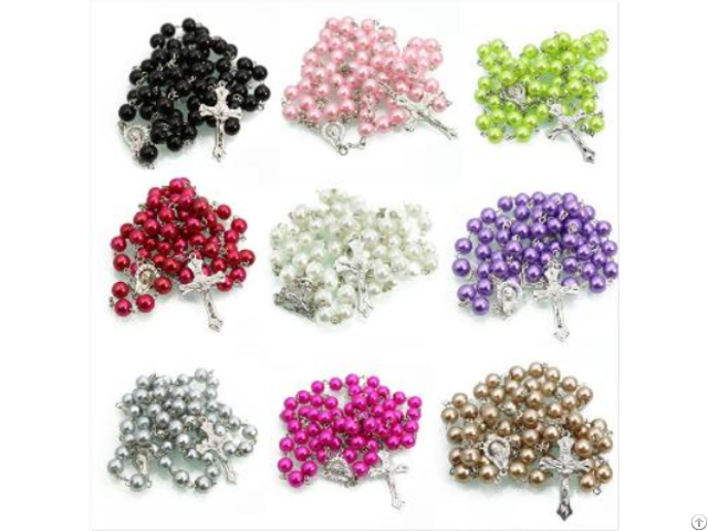 8mm Imitation Pearl Jewelry Centerpiece Rosary Cr407