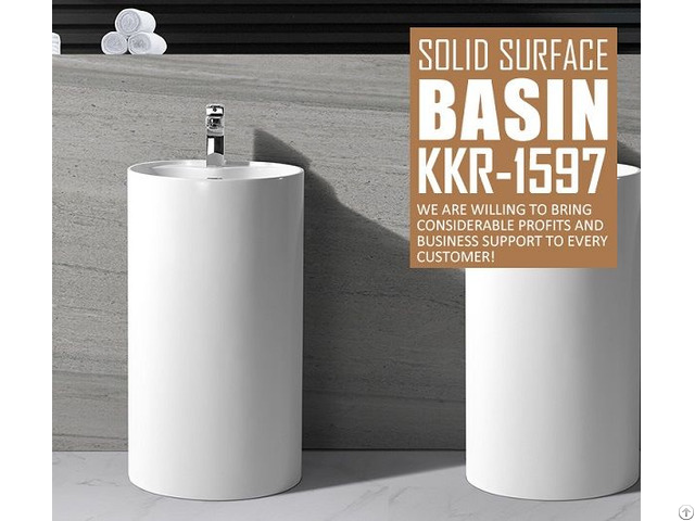 Kkr Factory Direct Sale Freestanding Solid Surface Bathroom Hand Wash Basin