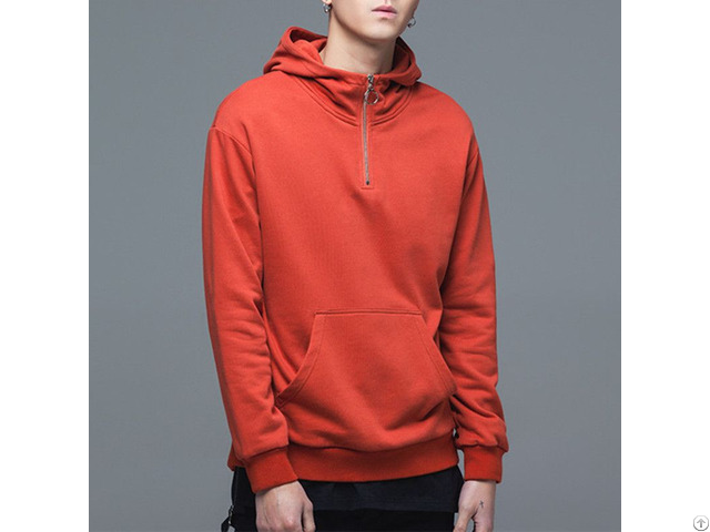 Custom Solid Color Half Zip Blank Cotton Fashion Pullover Hoodies For Men