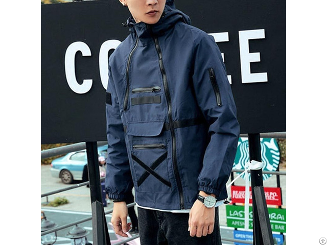 Custom Nylon Blue Zipper Design Blank Plain Waterproof Windbreaker Jacket Men