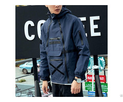 Custom Nylon Blue Zipper Design Blank Plain Waterproof Windbreaker Jacket Men