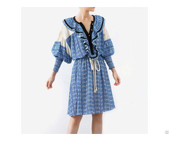 Fashion Vintage Print Summer Dress Women Lantern Sleeve