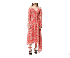 Custom Silk Asymmetrical Hem Floral Print Off The Shoulder Maxi Dress