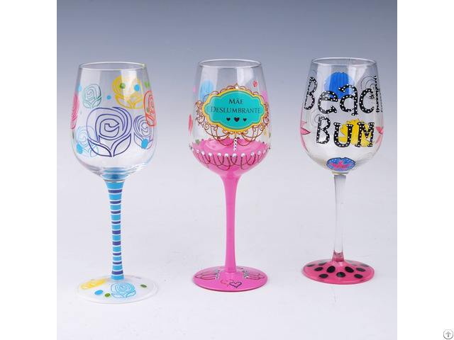 Artistic Hand Painted Long Stemmed Wine Glass For Promotion