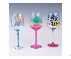 Artistic Hand Painted Long Stemmed Wine Glass For Promotion