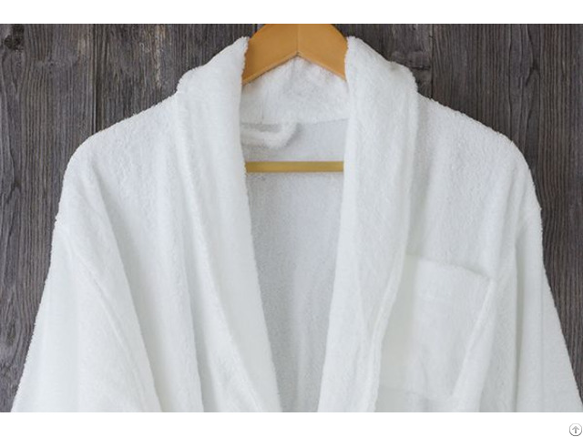 Terry 100 Percent Cotton Bathrobe Shawl Collar White Long Hotel