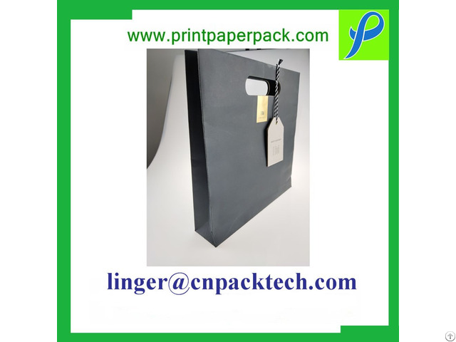 Black Custom Printing Pouch Paper Bag With Spot Uv And Hanger Tag