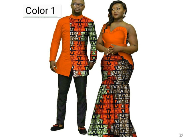 African Couple Cotton Clothing Ethnic Wax Printing Dress And Men S Shirt