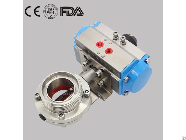 Sanitary Stainless Steel Hygienic Pneumatic Electric Threaded Butterfly Valve With Aluminum Actuator