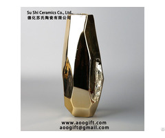 Luxury Style Geometric Shape Plated Gold Ceramic Vase