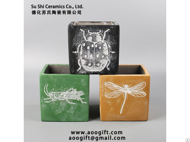 Simple Insect Pattern Daily Garden Supplies Cement Flower Pot