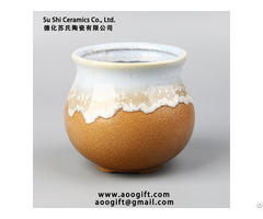 Sky Blue Flow Glaze Effect Ceramic Desktop Pot