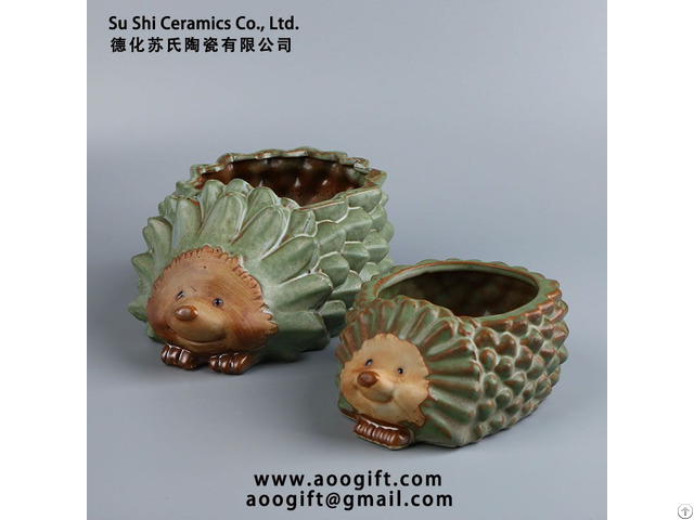 Cute Large Small Hedgehog Retro Color Glazed Ceramic Flower Pot (succulent Plant)