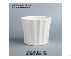 Nordic Minimalist Style White Ceramic Fold Pattern Flower Pot