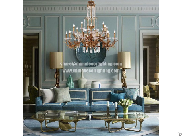 Large Villa Hotel Lobby Chandelier Classic French Solid Brass K9 Crystal Raindrop