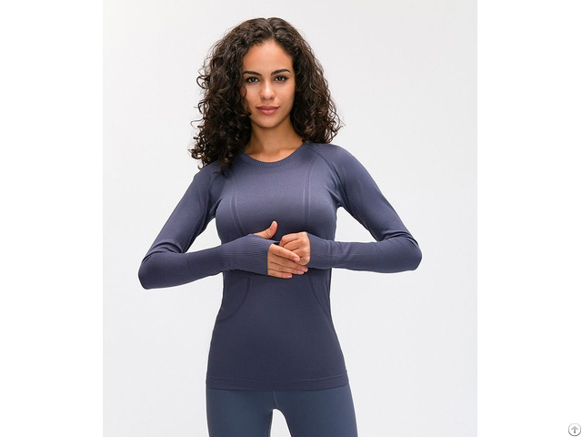 Women S Seamless Long Sleeve Workout Shirts Breathable Gym Running Top Thumb Hole