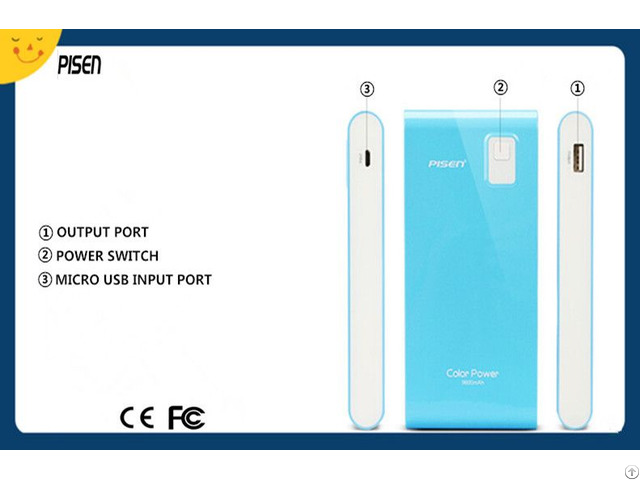 Pisen Multicolor Slim Power Bank 9600mah External Battery Charger Ce Fcc Certificate