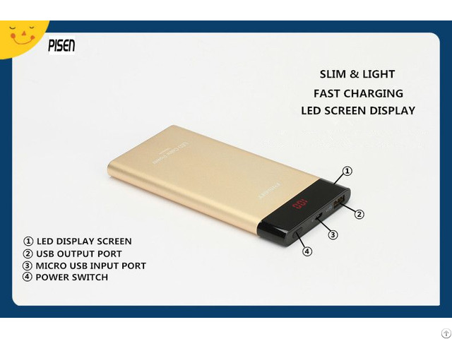 Led Slim Pisen Power Bank 10000mah Display For Mobile Phone Tablet Pc