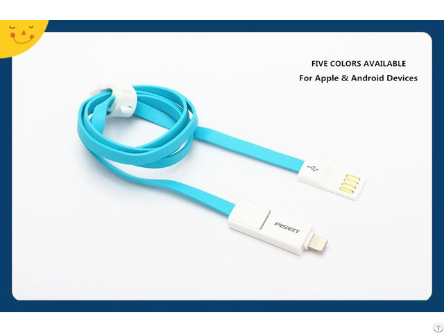 Pisen 800mm Noodle Charging Data Cable For Apple And Android Devices