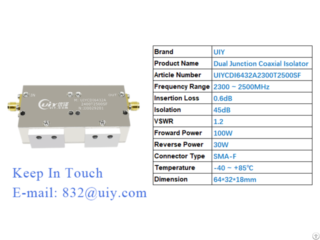 Dual Junction Coaxial Isolator 2300 2500mhz With High Isolation And Low Loss