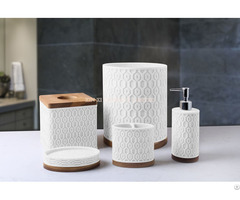 Modern Style Sand Resin With Wood Base 5pcs Set Bathroom Accessories