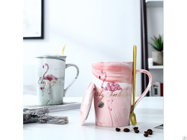 Marble Flamingo Ceramic Mug Coffee Cup With Spoon Wholesale Import And Export