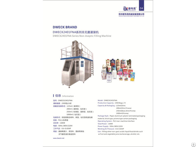 Dweck2401fna Series Non Aseptic Filling Machine