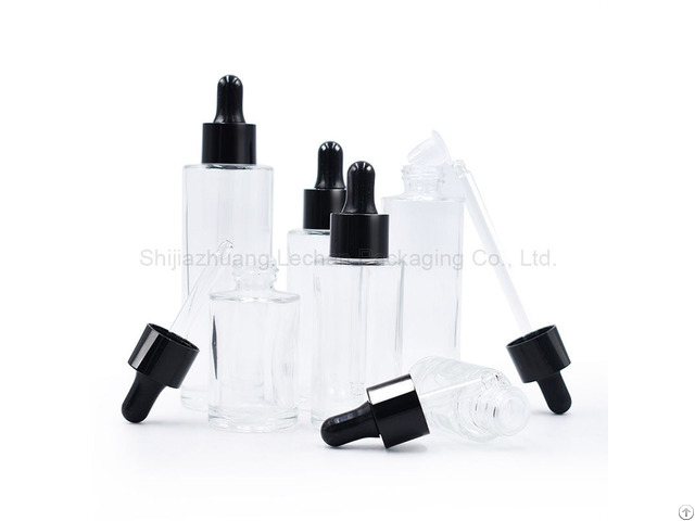 Clear Glass Bottles With Dropper Cap Flat Shoulder