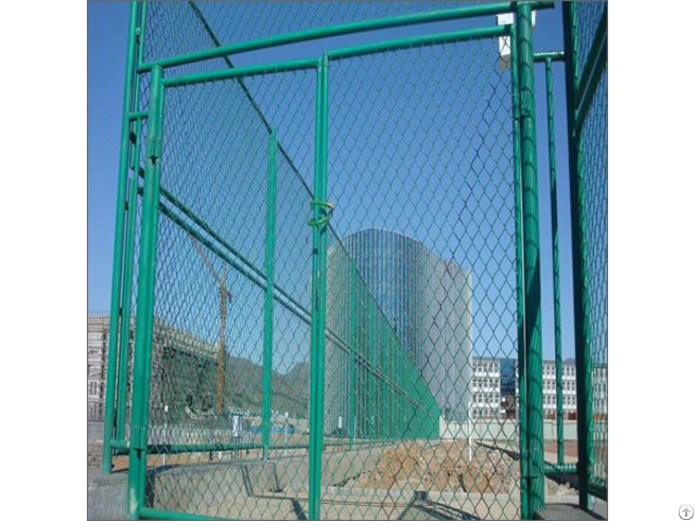 Fencing Gate Is Made Of Chain Link Mesh Wire Infilling Fabric