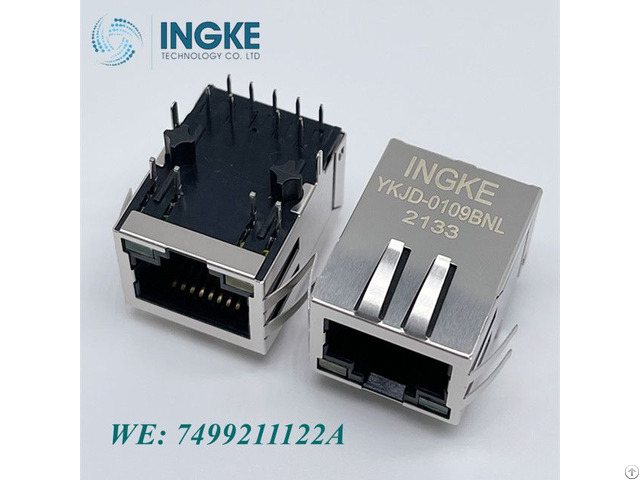 Ykjd 0109bnl= 7499211122a Modular Ethernet Connectors We Rj45 Int Xfmr Tht 1x1 Poe Tab Down Emi