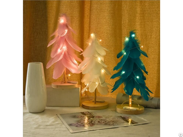 Mini Illuminated Feather Christmas Tree Home Decoration Window Sill Display