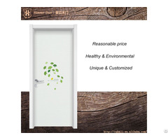 Wooden Entrance Double Door With Green Tree Decorative Design