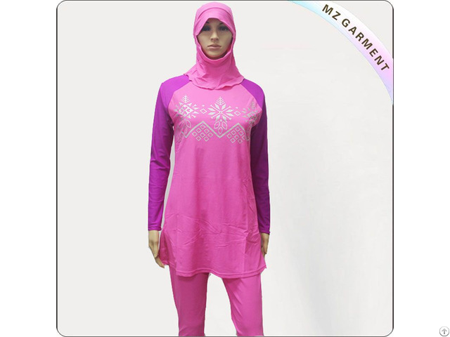 Female Pink And Purple Floral Muslim Swimwear