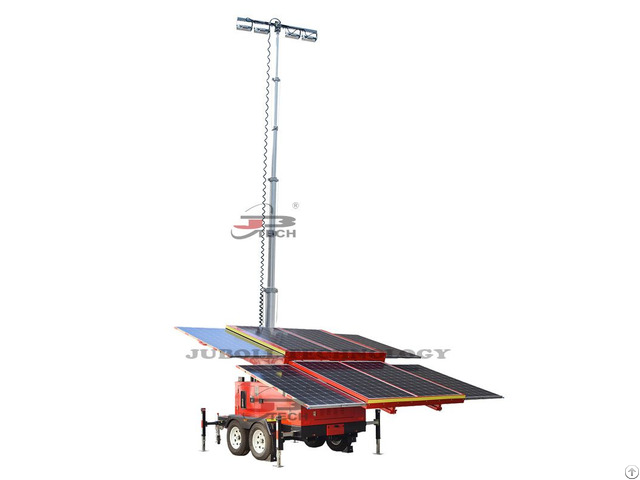 Trailer Mounted Solar Light Tower With Telescopic Mast For Parking Lot Mining Sites Lamp