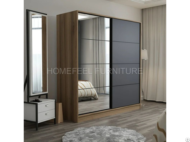 Modern 2 Mirror Doors Sliding Wardrobe Armoire