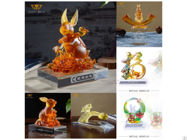 Chinese Horoscope Zodiac Fengshui Lucky Home Office Decor Gift Glass Crystal Rabbit
