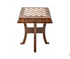 Chess Table With Metal Pieces
