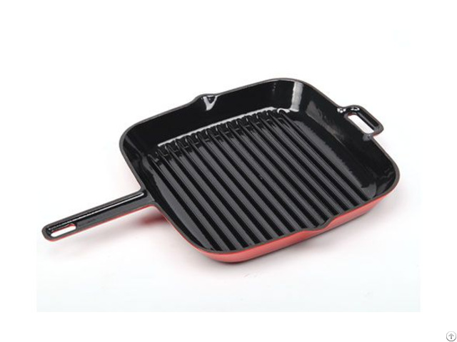 Enameled Cast Iron Grill Pan With Press