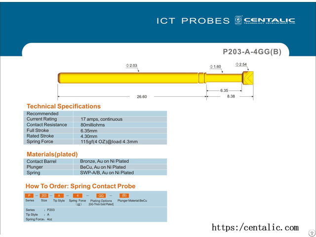 High Current Probe Pogo Pin P203 For Electronic Test