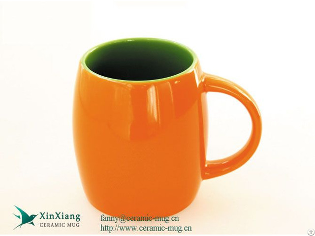 Orange Color Gazed Ceramic Beer Mugs 14oz Fat Coffee Cups