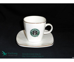 China Factory Custom Starbucks Ceramic Coffee Cup And Saucer With Logo