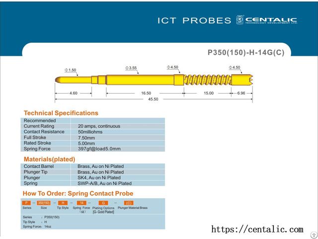 High Current Probe Pogo Pin P350 150 For Electronic Test