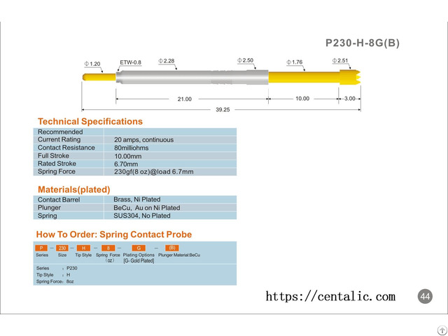 High Current Probe Pogo Pin P230 Series For Electronic Test