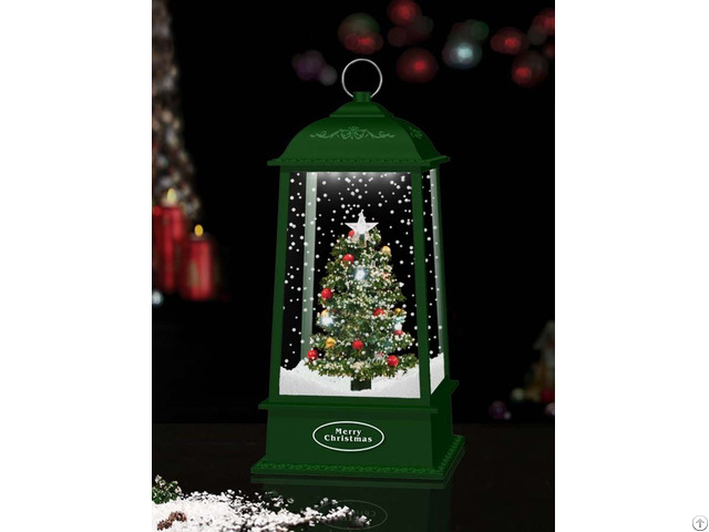 Xmas Tabletop Hanging Snowing Lantern With Tree Inside