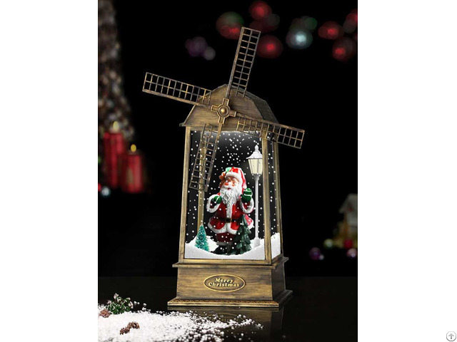 New Snowing Windmill Lantern With Santa Claus Inside