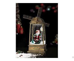 New Snowing Windmill Lantern With Santa Claus Inside Copper