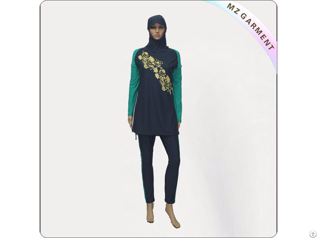 Yellow And Black Long Sleeve Muslim Swimwear